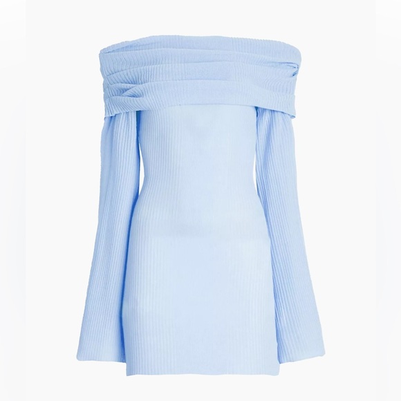 SER.O.YA Galli Mini Dress blue ribbed knit mini off shoulder Sweater Revolve XXS - Picture 2 of 10